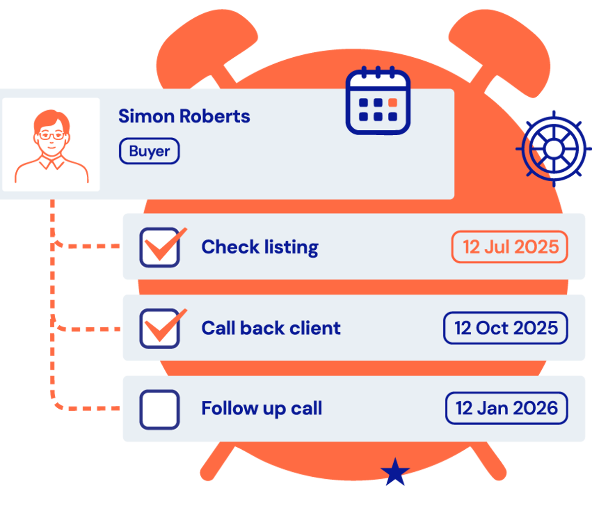 Stantia CRM Tasks & Reminders feature allowing brokers to create, assign, and manage one-off or recurring tasks with automated email reminders.