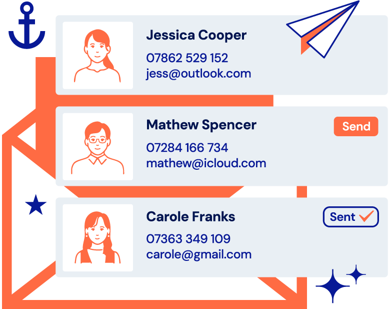 Stantia CRM email integration feature, tracking communication and linking emails to customers and boat listings for efficient sales management.
